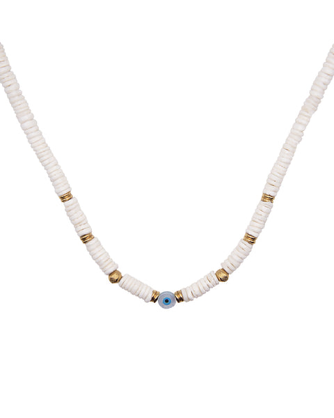 luna and sol jewelry collier mahana en acier inoxydable et perles heishi doré et blanc