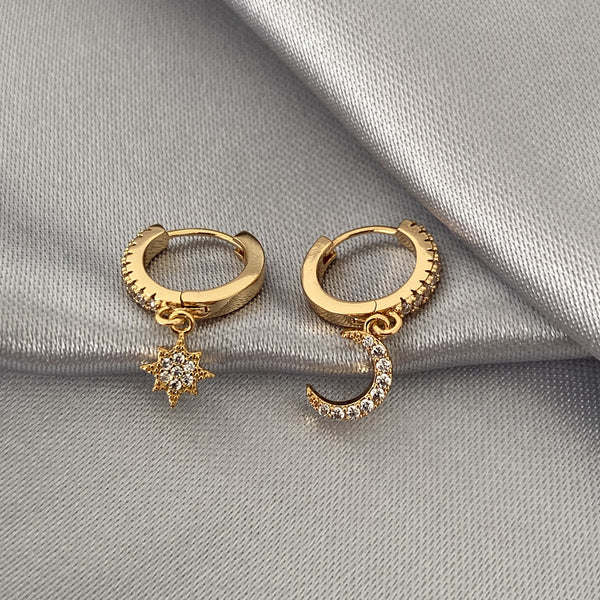 luna and sol jewelry Boucles d oreilles selena soleil et lune en acier inoxydable avec zircons